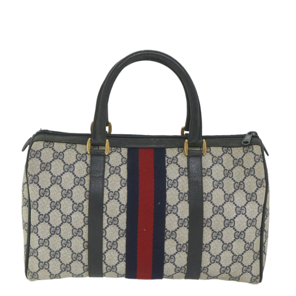 GUCCI GG Supreme Sherry Line Hand Bag Red Navy Gray 58 02 007 Auth 58751 - Picture 2 of 16